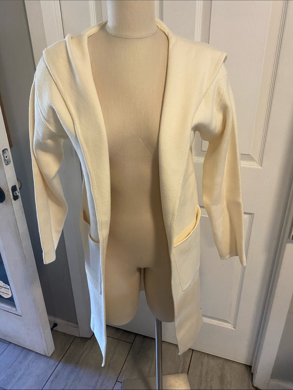 New Anrabess Cream Hooded Open-Front Cardigan with Front Pockets size S